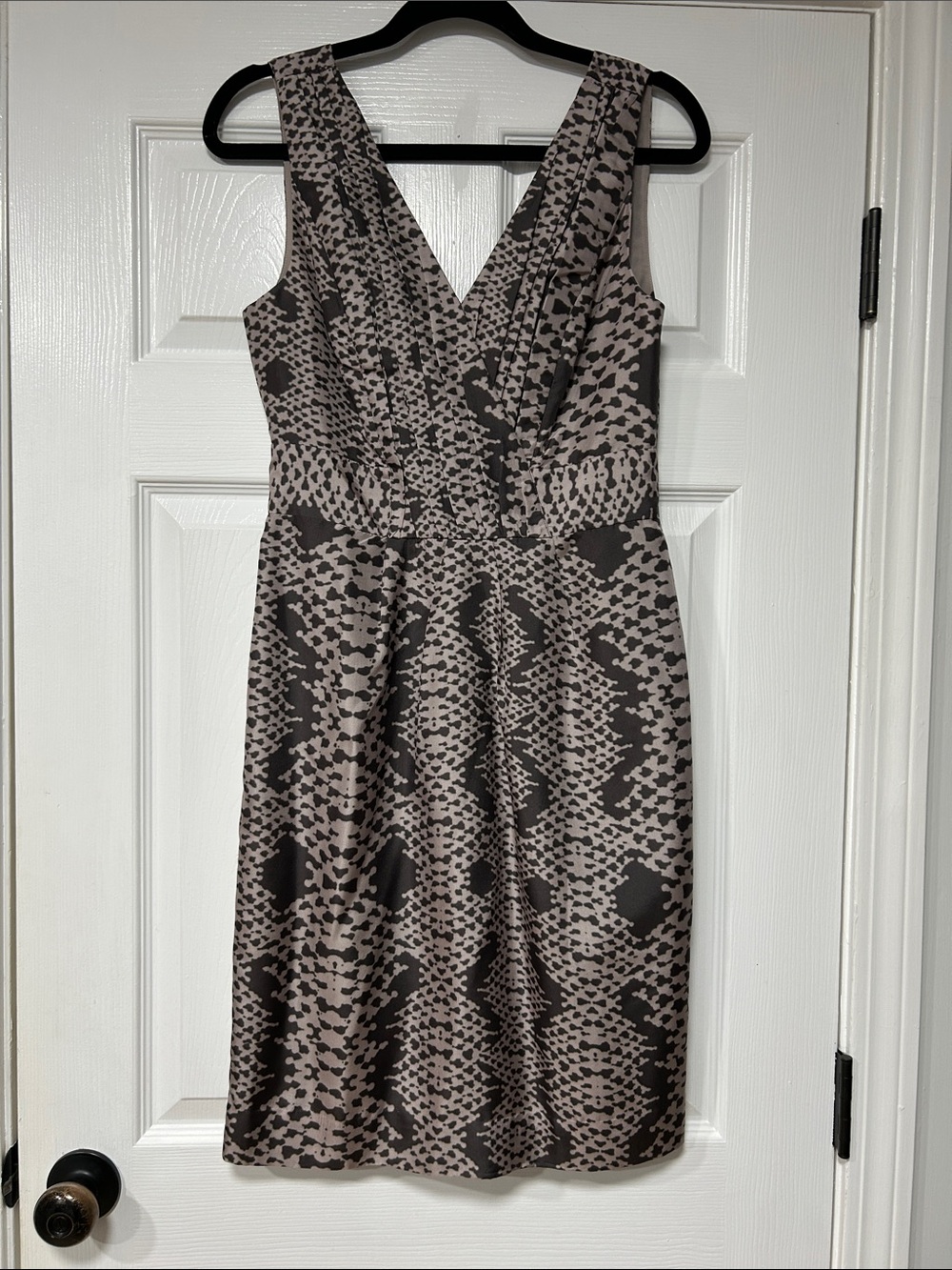 Banana Republic Taupe and Black Printed V-Neck Sheath Dress